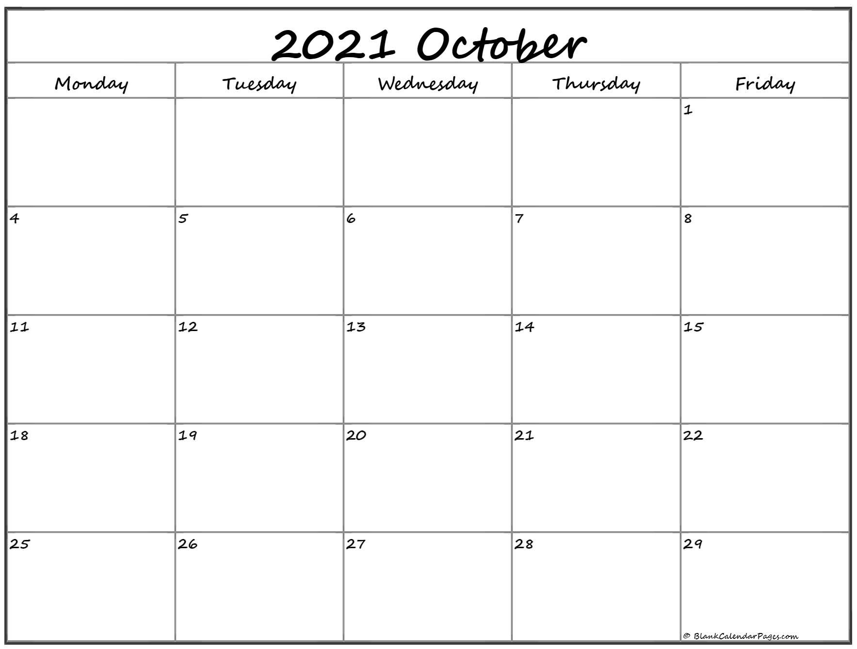 october 2021 monday calendar | monday to sunday