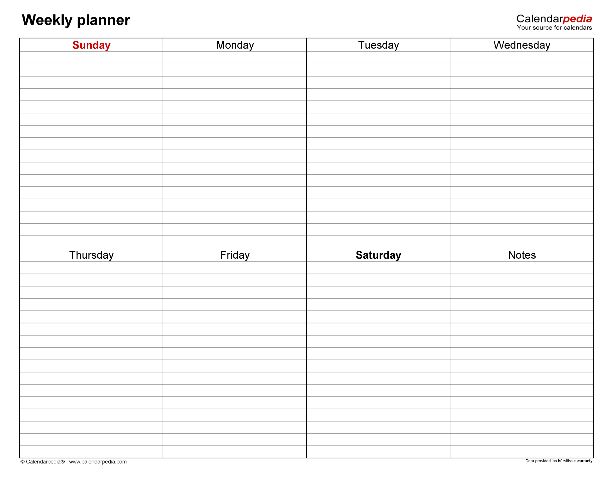 Pdf Printable 7 Day Weekly Planner Template : Free Printable Weekly