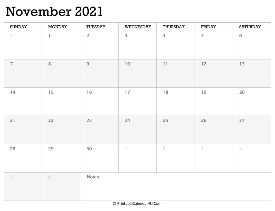 Printable Calendar November 2021 With Holidays