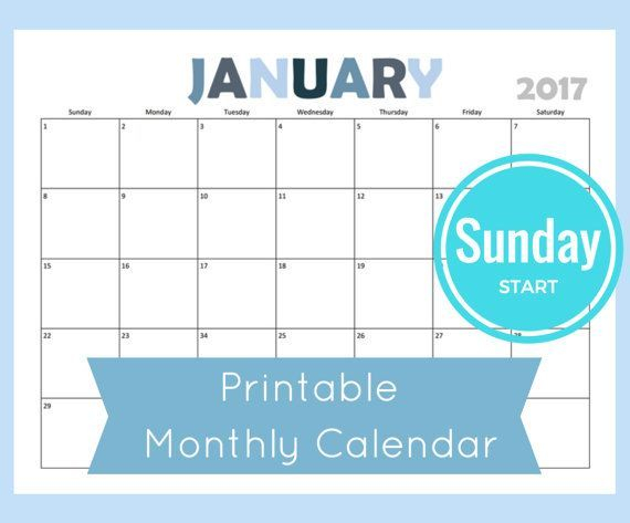 Printable Monthly Calendar For 2017 This Dated Calendar Has Plenty Of