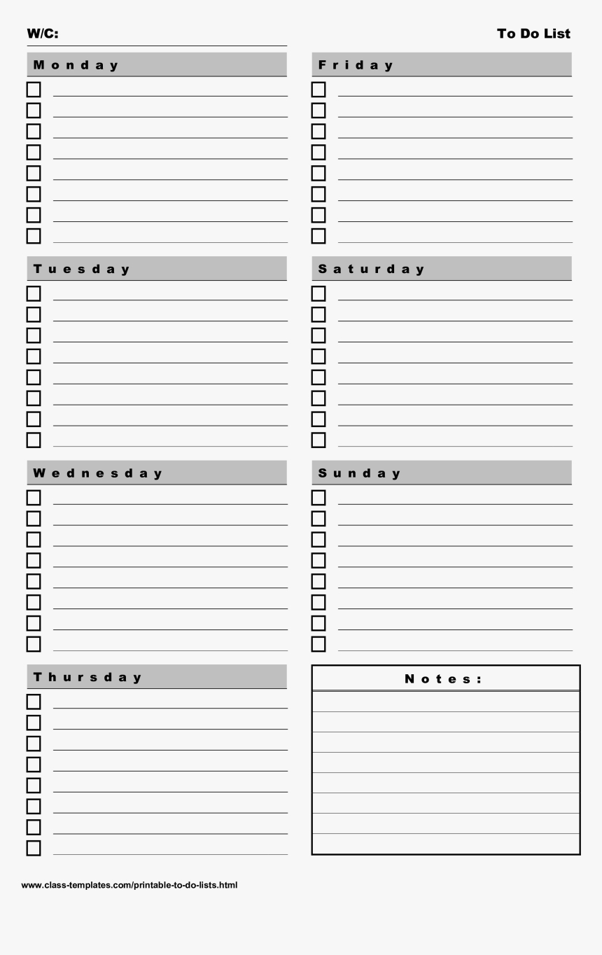 Printable To Do List 7 Days A Week Portrait Main Image