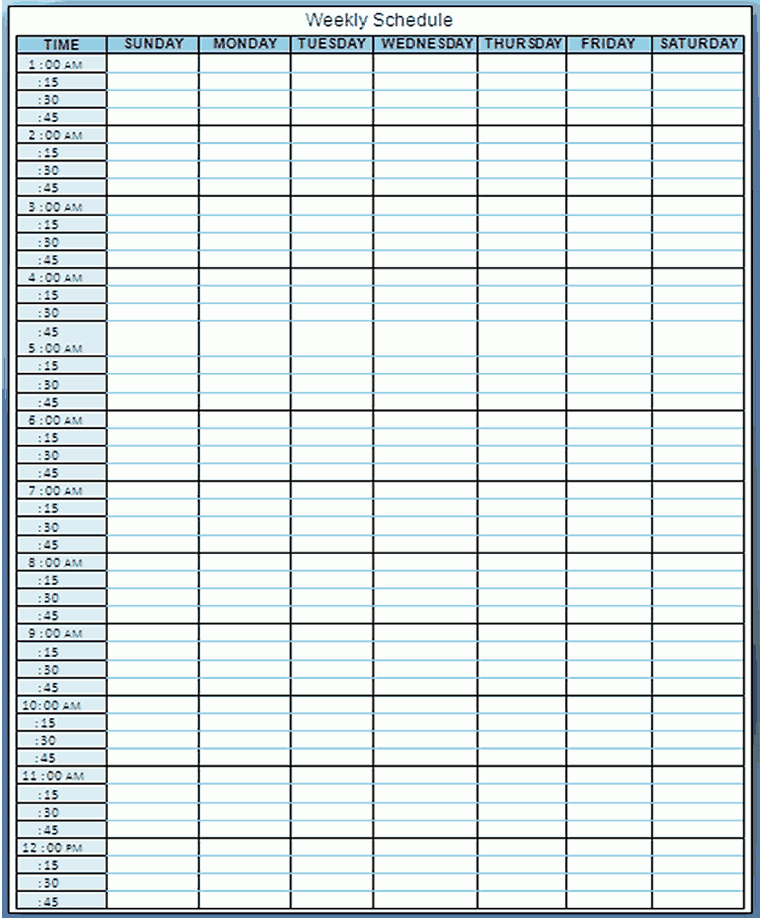 Week Planner 15 Minutes Gif 760×920 Pixels | Excel Calendar Template