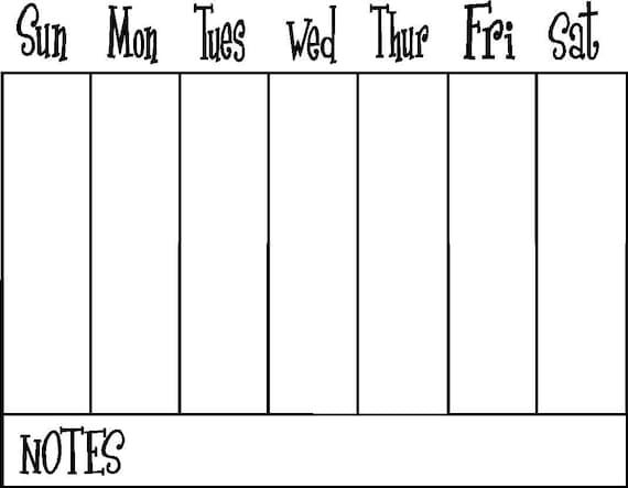 Weekly Calendar Vinyl Decal For Dry Erase Board Or Frame 16 X