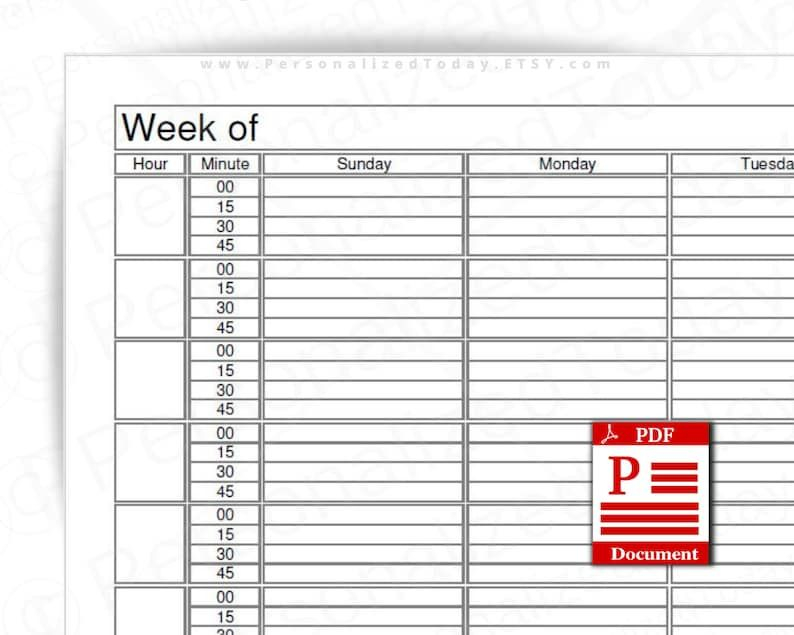 15 Minute Increment Schedule Template