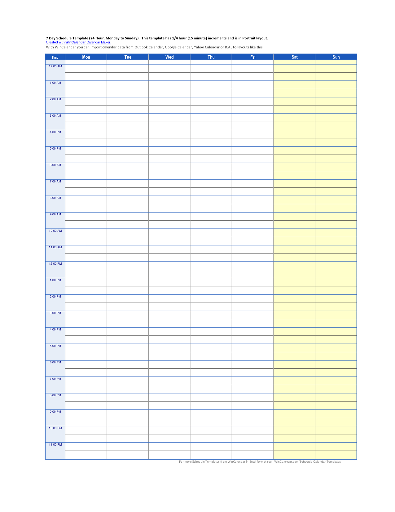 15 Minute Schedule Template Excel