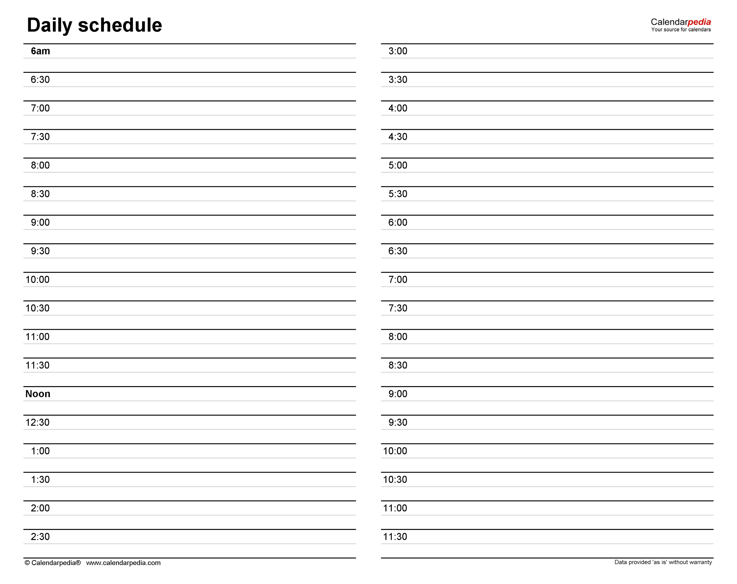 Excel Daily Schedule Template 15 Minutes - Printable Form, Templates And Letter