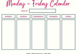 Free Printable Calendar: Monday Through Friday (4 Weekly Color Options)