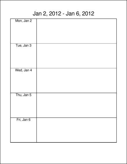 Printable Monday Through Friday Template | Example Calendar Printable